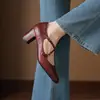 Zapatos de Moda para Mujer Estilo Nuevo con Hebilla, Zapatos de Caña Baja de Cuero Genuino, Punta Puntiaguda, Adecuados para Todas las Estaciones, Tacones Altos de Principios de Primavera, Zapatos de Moda con Tacón Cuadrado