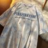 Pure Cotton Tie-Dye Internet Celebridade Manga Curta T-Shirt Mulheres Bordadas Letras New Loose Top Student Base Shirt Atacado Feminino