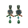 Pendientes Vintage Europeos y Americanos de Resina con Flor y Gota de Agua de Cristal, Pendientes Retro de Alta Gama de Uso Rudo Transfronterizos para Mujer