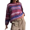 2025 Otoño e Invierno Nuevo Transfronterizo Bloques de Color Cuello Redondo Holgado Estilo Perezoso Rayas Jersey de Punto Superior