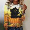 Camiseta de manga larga de Halloween para mujer, otoño e invierno, linda camiseta con estampado 3D de gato, diseño original, jersey para vacaciones
