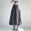 Saia feminina plissada, novo estilo outono e inverno, cintura alta, cordão, saia midi fluida, saia evasê com barra larga