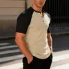 Camisa Polo Deportiva Casual para Hombre de Primavera y Verano, Transpirable, Corte Holgado, Camisa Henry de Manga Corta con Bloques de Color, Ropa para Hombre Estilo Resort