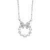 Colar Feminino Prata de Lei 925 Borboleta Moda Versátil Corrente Clavícula Pérola Shijia Vento-em-grande Pingente Coroa de Princesa