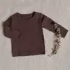 Camiseta de Manga Larga Estilo Coreano para Bebé, Colección de Primavera Clase A, Camiseta Básica de Algodón con Cuello Redondo para Niños Pequeños, Color Sólido para Comercio Exterior