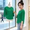 Retirada de balcão comércio exterior de alta qualidade sete-mangas estampa de desenho animado blusa feminina verão estilosa manga média casual camisa básica