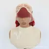 Peluca larga, ondulada, de encaje frontal rojo con aspecto natural, de raya libre, acabado mate y fibras sintéticas de alta temperatura