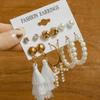 Set de Pendientes Geométricos Dorados Retro de Venta Caliente Transfronteriza para Mujer, Pendientes de Aro con Perlas de Moda, Pendientes con Incrustaciones de Diamantes al por Mayor