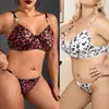 Conjunto de lencería sexy de tres piezas con estampado de leopardo, estampado de vaca y cadena metálica para mujeres de talla grande 8156
