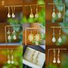 Pendientes de jade blanco con incrustaciones de cobre, ganchos para la oreja con cuentas redondas de jade hetiano, pendientes de oro de jade de moda, suministro en vivo al por mayor