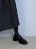 Mocasines de cuero de vaca súper suaves con tacón grueso estilo británico para mujer, zapatos planos tipo perezoso de camelia, zapatos de vestir retro de punta redonda