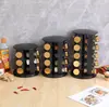 Conjunto Personalizado de Garrafas de Temperos Redondas Douradas para Amazon Cross-Border com Suporte Rotativo Redondo de Aço Inoxidável