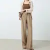 Pantalones de traje rectos de cintura alta para mujer, nuevo estilo Otoño 2026, pantalones casuales fluidos para petite, pantalones casuales de pierna ancha