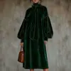Vestido Longo de Veludo com Gola Alta Retro e Mangas Longas com Amarração - Moda Feminina Europeia e Americana 2026 - Estação Independente Amazon - Desenvolvido pela Annu