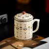 Taza de Cerámica Ru Kiln Dunhuang de Gran Capacidad con Tapa, Taza de Té Personal para Oficina, Regalo de Alta Gama