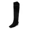 Botas altas de moda estilo británico con pliegues de 3 cm, nuevo modelo otoño 2026, punta fina, tacón grueso, botas vaqueras altas hasta la rodilla para mujer