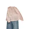 Camisa Rosa Claro Artística Estilo Francés, ¡Hecha a Mano de Nicho! Camisa Versátil de Algodón Natural de Alta Densidad, Top Minimalista para Mujer