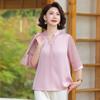 Roupa de verão de cor sólida com temperamento para mães de 50 anos, roupas para meia-idade, manga de cinco pontos, camisa pequena para meia-idade e idosos, jaqueta fresca, atacado