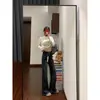 Calça Jeans Flare de Botão Duplo Estilo Retrô Americano para Mulheres, Novo Estilo Primavera 2026, Tamanhos Grandes Elástica Emagrecedora Bootcut