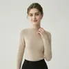 Suéter fino de lana estilo francés con cuello medio para mujer, de punto ajustado de manga larga como capa base, cálido y elegante, con una estética clásica de "dinero viejo".