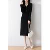 Vestido 100 % lana pura para mujer, otoño/invierno, talla 24, ajustado, adelgazante, elegante, con cuello en V por encima de la rodilla, suéter de punto