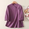 Foto Real de Nuevo Top Morado Estilo Chino para Reducir Edad, con Botones y Solapa Oblicua para Mujer 2025 Otoño, Holgado, Adelgazante, Casual, Versátil, Manga Media