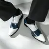 Zapatos formales de punta para hombre, talla grande 46, transfronterizos, con cordones, casual, moda, patchwork, negocios, zapatos de cuero para aumentar la altura para hombres