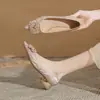 Jin Gang CH3022-1 Sapatos Femininos de Salto Grosso Bico Fino Camada Única Estilo Francês 2024 Novo Primavera e Outono Salto Baixo Sexy Versátil Boca Rasa