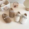 Zapatos peludos forrados de polar para niñas a la moda 2026 Otoño/Invierno Nuevo estilo Cálidos Versátiles Zapatos de princesa para niños Suela suave Zapatos cálidos de algodón