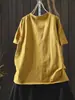 Camiseta de Manga Corta para Mujer Verano 2026 Estilo Nuevo Amarillo Algodón Puro Cuello Redondo Súper Elegante Bolsillo Holgado Moderno Top de Manga Larga Mht