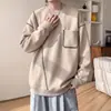 Sudadera blanca para hombre con costuras de contraste, corte holgado, versátil para otoño, sin capucha, marca de moda, cuello redondo, prenda exterior gruesa para adolescentes