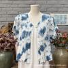Wen Chuang Tie Dye Tingimento Azul Tingimento Vegetal Azul e Branco Tricô Vazado Manga Curta Jaqueta Cardigan Protetor Solar Jaqueta para Usar por Cima