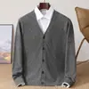 Jaqueta Suéter de Tricô Outono/Inverno 2025 Cardigan de Lã Pura Gola V Masculina Jaqueta Suéter Casual de Negócios Solta