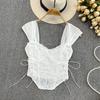 Camisola interior de tubo corto con encaje rosa para mujer, ropa de verano sexy, dulce, con tirantes de espina de pescado y espalda hermosa