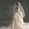 Véu de Noiva Transparente Camada Única de Cristal Coreano Liso Alta Definição Casamento Noiva Casamento Toque de Luxo Véu para Fotografia de Estúdio Peça Única
