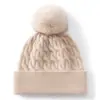 Gorro de Cachemira para Mujer 100% Cachemira Pura Nuevo para Viajeros Bola de Pelo Versátil Color Sólido con Puño Tejido Cálido para Protección de Orejas