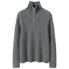 Suéter de Caxemira com Meio Zíper 2026 Outono/Inverno Transfronteiriço Novo Estilo Feminino Gola Listra Vertical Camada Base Estilo Suave Solto Emagrecedor