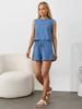 Traje Elegante de Dos Piezas con Top sin Mangas de Diseño Botón Trasero y Shorts, Europeo y Americano, Transfronterizo, Primavera y Verano 2025
