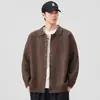 Tricô Masculino Retrô Americano Gola Polo Outono Inverno Marca da Moda Splicing Design Desconstruído Tricô de Cor Pura Jaqueta Atacado