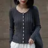 Elegante Cárdigan de Punto Acanalado con Cuello Redondo para Mujeres Petites, Novedad Otoño Temprano 2026 Manga Larga Elegante Delgado
