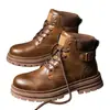 Elegantes botas de trabajo de cuero retro, nueva colección de invierno, botas de exterior estilo británico, antideslizantes y resistentes al desgaste, Botas Martin para hombre