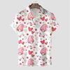Camisa Havaiana Masculina Camisa Estampada 3D em Formato de Coração Camisa Casual de Manga Curta Roupa Masculina Top para Exterior