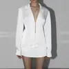 Bestseller transfronterizo: Camisa larga de seda artificial suave y luminosa con cuello con muesca, escote en V pronunciado, invisible, top básico simple para el lugar de trabajo para mujer