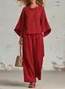 Nuevo Traje de Mujer de Comercio Exterior 2026 Casual Estación Independiente Ropa de Mujer Amazon Europa y América Algodón Lino Pantalones de Pierna Ancha Traje