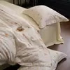 Conjunto de capa de edredom e lençóis de algodão puro de camada dupla com renda simples minimalista, amigo da pele, para todas as estações, conjunto de cama para quarto