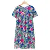 Camisola de Algodão e Seda de Manga Curta para Mulheres de Meia-Idade e Idosas, Novo Estilo, Pijama Fino de Verão, Vestido Solto para Casa para Mãe, Verão