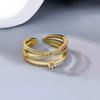 Anillo doble de capa cruzada de moda estilo coreano, anillo abierto ajustable elegante y moderno de lujo ligero europeo y americano con microdiamantes incrustados, suministro