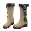 Botas casuais femininas de camurça de comprimento médio novas para outono e inverno 2020, botas de neve com salto baixo e pelo de coelho, fábrica de comércio exterior