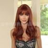 Peruca feminina europeia e americana 22inch vermelho marrom puro franja onda grande longo cabelo encaracolado fibra química alta temperatura peruca de seda conjunto