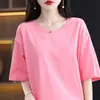 Algodão mercerizado com sensação de gelo, manga curta, verão, fino, cor sólida, básico, solto, plus size, modelador, gola redonda, top base para mulheres
